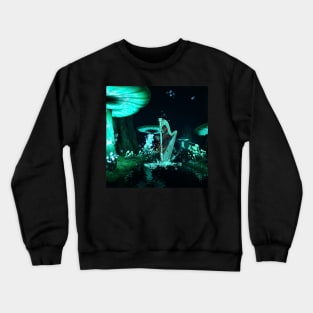 Wonderful harp  in a mushroom forest with tree with hearts Crewneck Sweatshirt